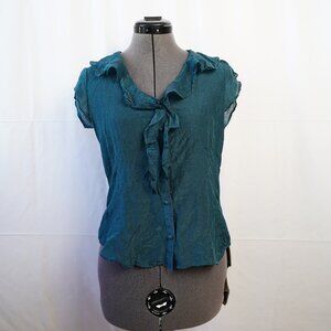 Banana Republic Dark Teal Silk Blend Button Down Shirt, size-S/P